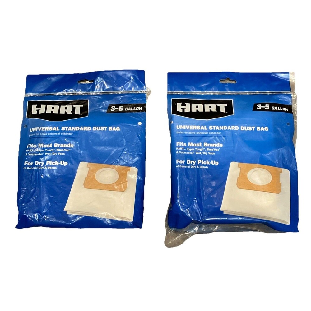 (2) HART Universal Standard Dry Dust Bag for 5 Gallon Vacuums 3 Pack White NEW